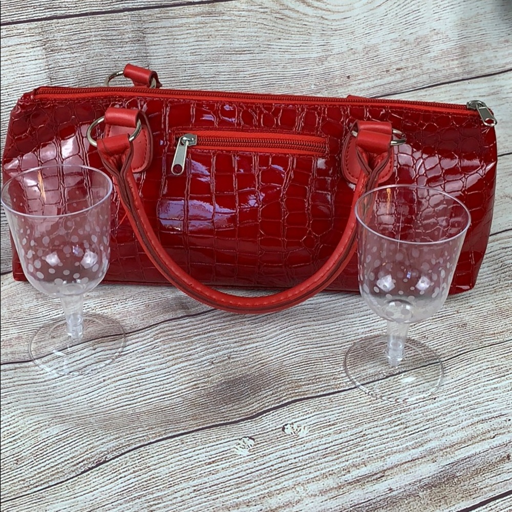 Insulated Wine Clutch Bag Red Croc Zipper closure